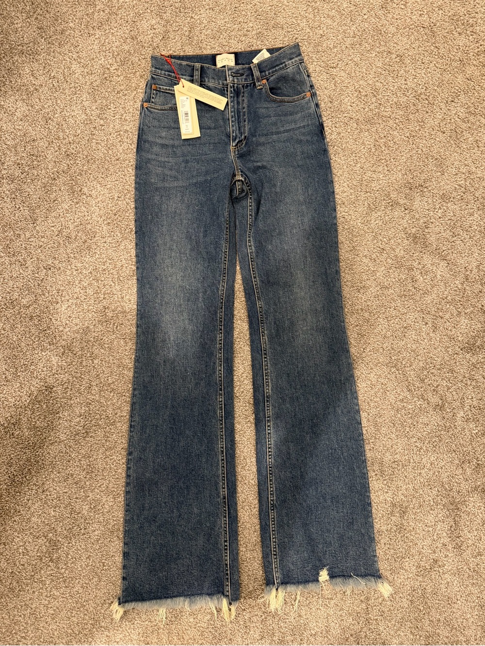Alice + Olivia Dark Blue High-Rise Wide-Leg Jeans with Raw Hem